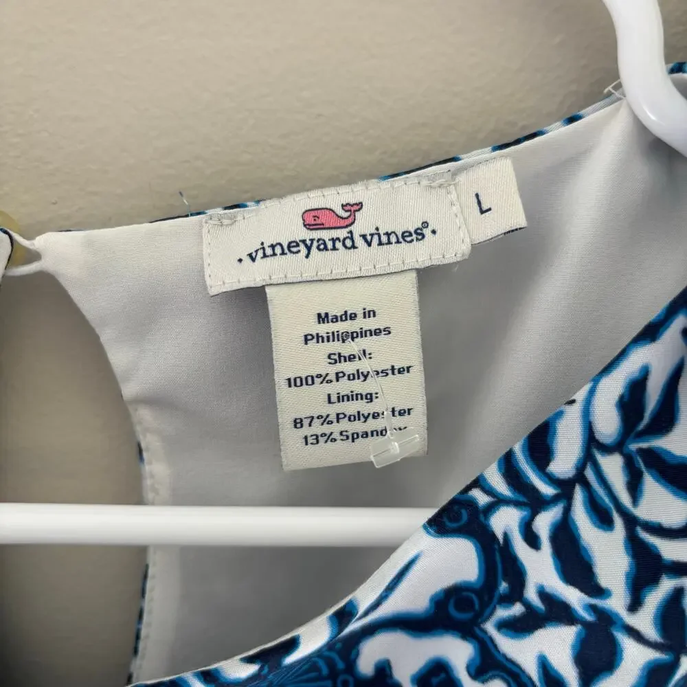 Vineyard Vines Girls Tile Medallion Blue and White Coastal Romper Size L(14)